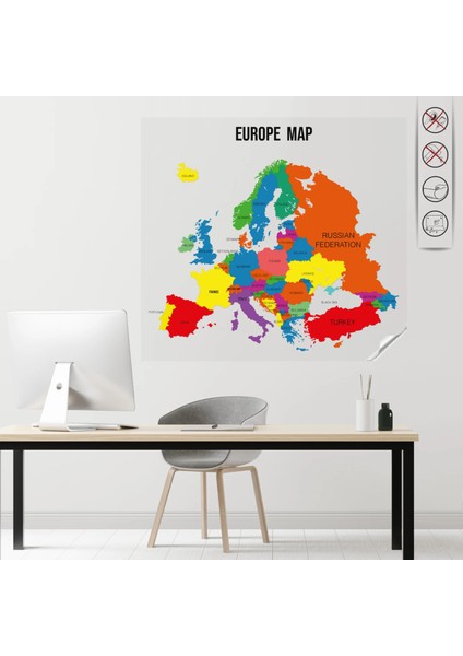 Statik Kağıt Renkli Avrupa Haritası 150 cm x 156 cm 11