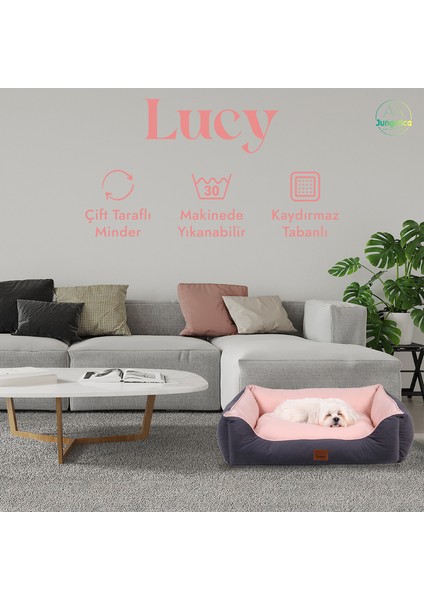 Lucy, Çift Taraflı Minderli, Ultra Yumuşak, Kaydırmaz Tabanlı, Yıkanabilir Kedi ve Köpek Yatağı