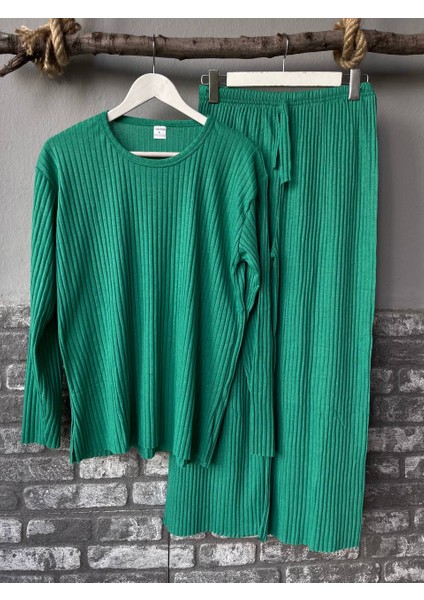 Kadın Alt Üst Örme Takım Sıfır Yaka Fitilli Takım Kadın Takım