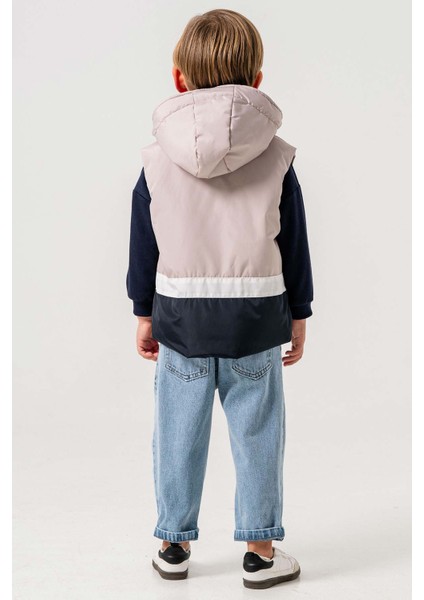 Su Geçirmez Astarlı Kapüşonlu 3 Parça Erkek Çocuk Yelekli Takım