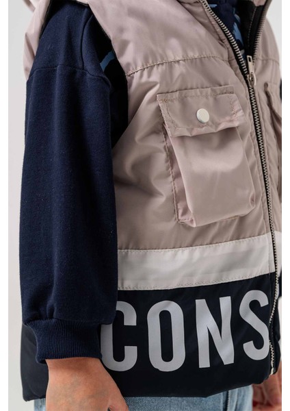 Su Geçirmez Astarlı Kapüşonlu 3 Parça Erkek Çocuk Yelekli Takım