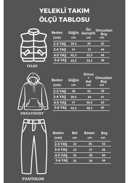Su Geçirmez Astarlı Kapüşonlu 3 Parça Erkek Çocuk Yelekli Takım