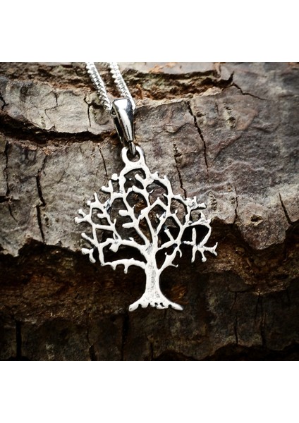Gümüş Yaşam Ağacı Kolye 925 Ayar Gümüş Taşsız Yaşam Ağacı Figürlü Unisex Kolye Ağaç Kolye