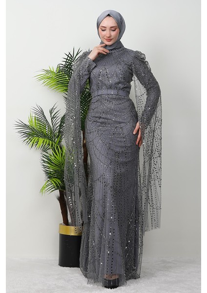 Duru Taşlı Abiye Koyu Gri fiyatları