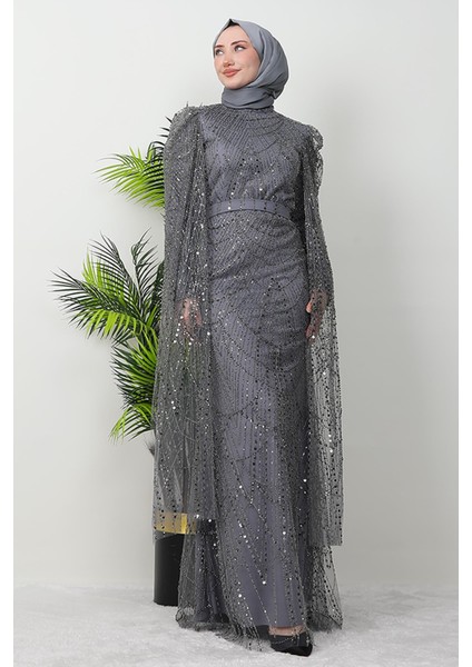 Duru Taşlı Abiye Koyu Gri modelleri