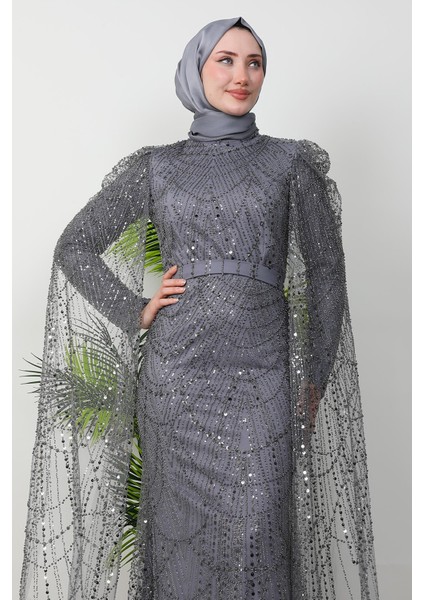 Duru Taşlı Abiye Koyu Gri indirimleri