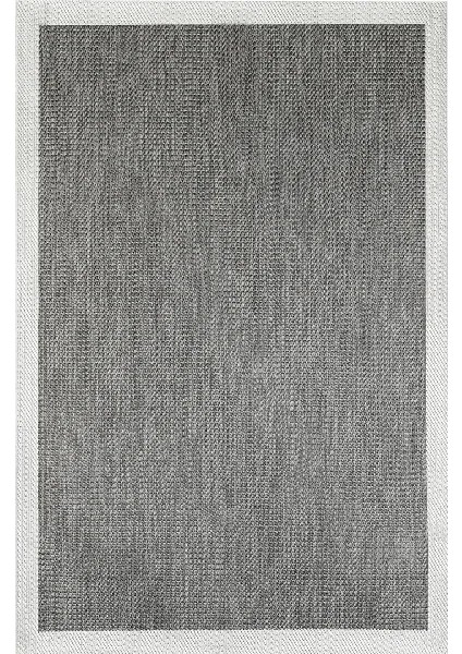 Türkmen Halı Siesta 1501 Beyaz Bordürlü Antrasit Sisal Halı Bordürlü Kolay Temizlenen Hasır Yolluk