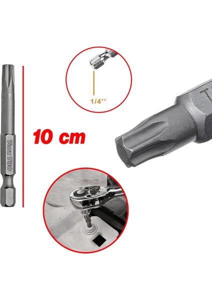 Mıknatıslı Torx T30 Bits Uç 100 mm 10'lu Set Kutulu Manyetik 1/4" Matkap Ucu Tork 10 cm Uzunluk
