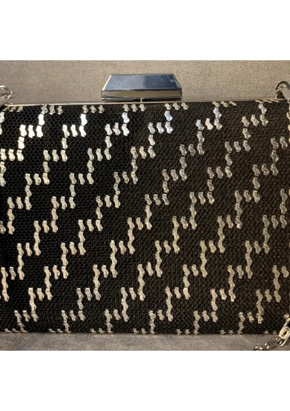 El Yapımı Gümüş Rengi Tel Kırma Siyah Abiye Çanta - 10 x 20 cm