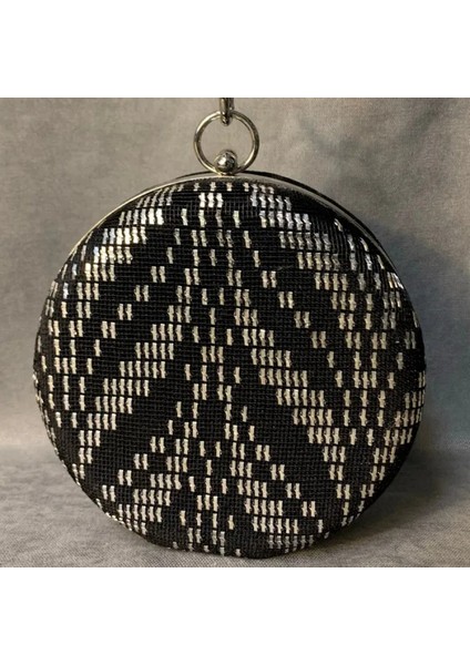 El Yapımı Tel Kırma Yuvarlak Model Siyah Abiye Çanta - 15 x 15 cm