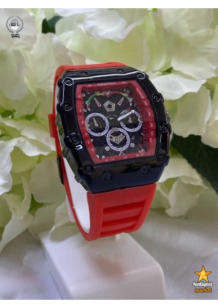 G Sport Polo Siyah Çelik Kasa ve Kırmızı Slikon Kordon Erkek Kol Saati - HMES-0023 fırsatları