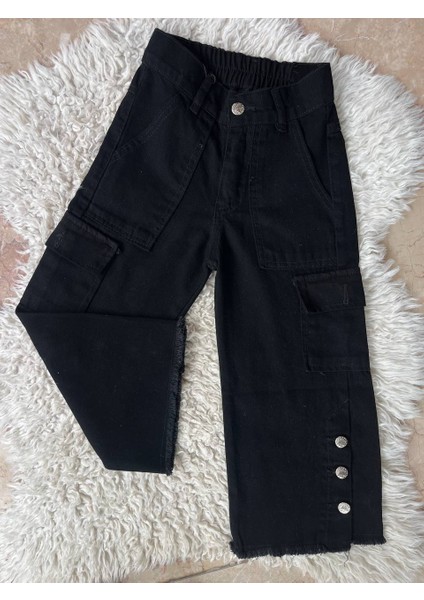 Kız Çocuk Yüksek Bel Kargo Cepli Likralı Kadın Palazzo Jean Kot Pantolon