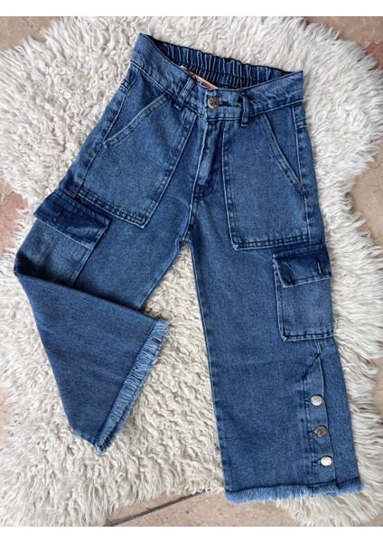 Kız Çocuk Yüksek Bel Kargo Cepli Likralı Kadın Palazzo Jean Kot Pantolon