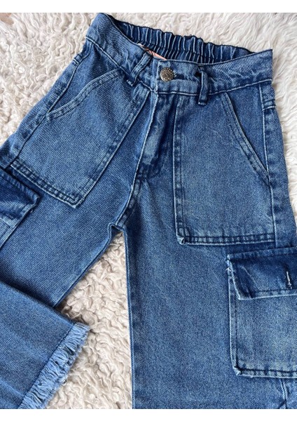 Kız Çocuk Yüksek Bel Kargo Cepli Likralı Kadın Palazzo Jean Kot Pantolon modelleri