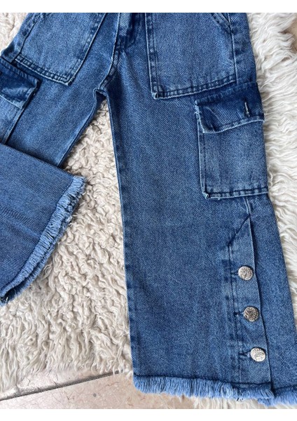 Kız Çocuk Yüksek Bel Kargo Cepli Likralı Kadın Palazzo Jean Kot Pantolon fırsatları