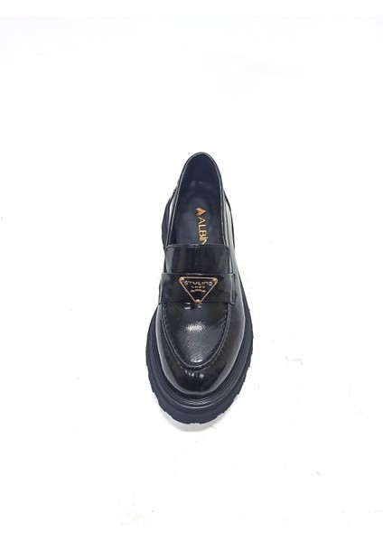 Siyah Rugan Deri Loafer Kadın Ayakkabı modelleri