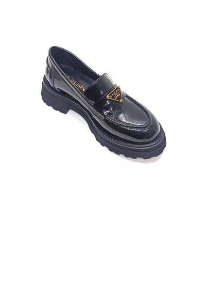 Siyah Rugan Deri Loafer Kadın Ayakkabı fırsatları