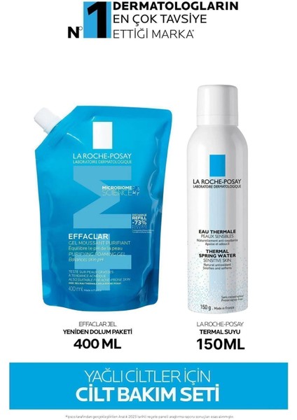 La Roche Posay Effaclar Yağlı Ciltler Için Temizleme Jeli 400 ml - Refill + La Roche Posay Eau Thermale Termal Su 150 gr