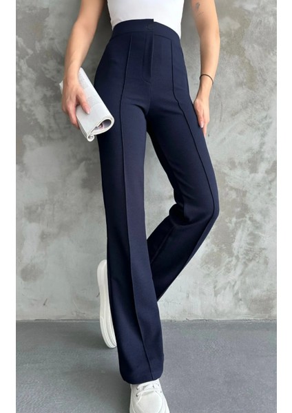 Kadın Lacivert Yüksek Bel Toparlayıcı Orijinal Krep Kumaş Palazzo Pantolon fiyatları