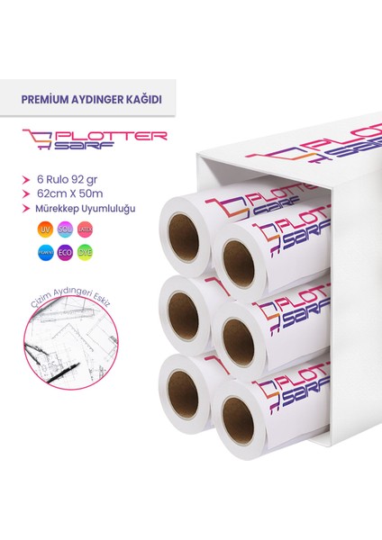 ® Plotter Aydınger (Çizim) Kağıdı 92GR Rulo 62CM x 50MT (6 Rulo)