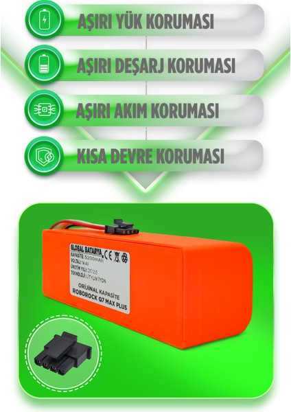 Roborock Q7 Max Plus Uyumlu Akıllı Robot Süpürge Bataryası 14.4V 5200mAh Li-ion Pil (Orijinal Kapasite)