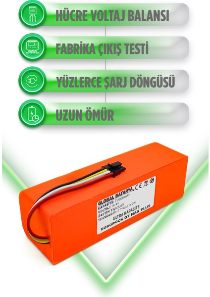 Roborock Q7 Max Plus Uyumlu Akıllı Robot Süpürge Bataryası 14.4V 7000MAH Li-Ion Pil (Ultra Kapasite)