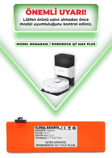 Roborock Q7 Max Plus Uyumlu Akıllı Robot Süpürge Bataryası 14.4V 7000MAH Li-Ion Pil (Ultra Kapasite)