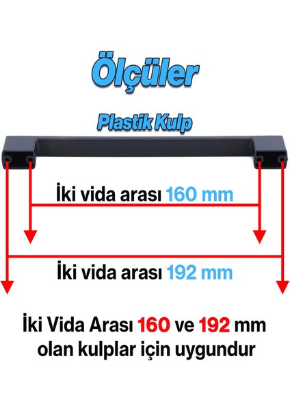 Mobilya Kulp Siyah Çekmece Mutfak Dolap Dolabı Kulpu Kulbu Kulpları 160 mm (Sert Plastik) 5 Adet