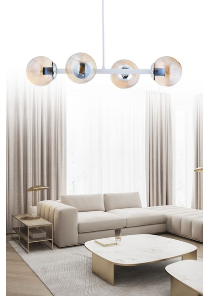 Luxury Modern Tasarım Beyaz 4'lü Bal Glop Camlı Avize