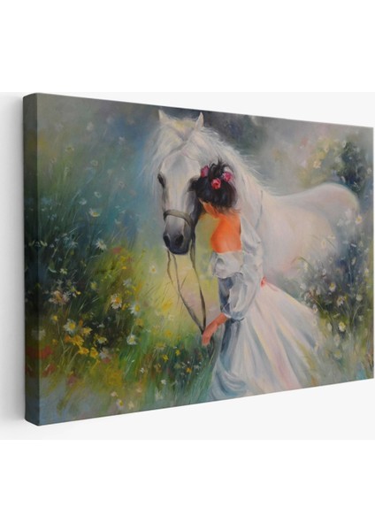 - Bayaz At ve Sahibi Kız Yağlıboya Görünüm Dekoratif Kanvas Duvar TABLOSU-3539 fiyatları