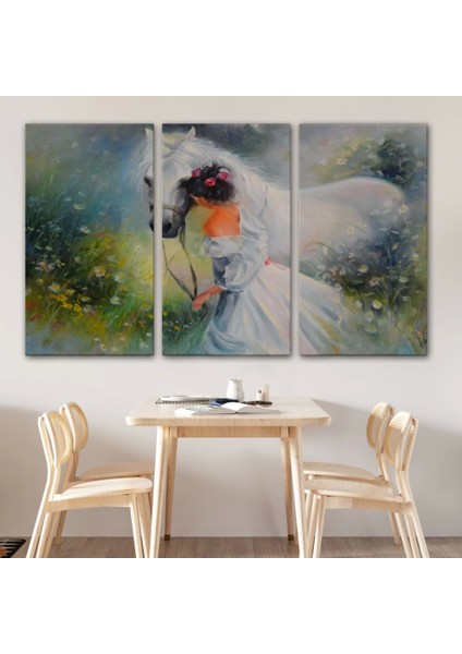 - Bayaz At ve Sahibi Kız Yağlıboya Görünüm Dekoratif Kanvas Duvar TABLOSU-3539 modelleri