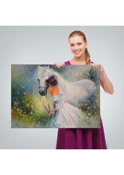 - Bayaz At ve Sahibi Kız Yağlıboya Görünüm Dekoratif Kanvas Duvar TABLOSU-3539 fırsatları