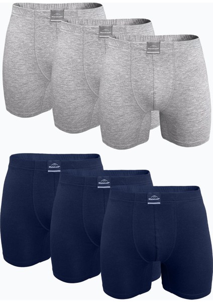 Erkek Gri Lacivert 6 Lı Premium Collection Modal Uzun Boxer 6M250