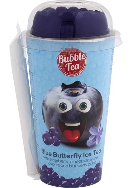 | 350 ml Mavi Kelebek Çayı ve Meyve Aromalı Içecek ile Yaban Mersini Aromalı Boba