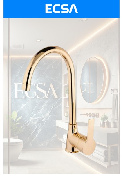 Lüx Gold Kare Robot Duş Seti, Eviye, Banyo ve Lavabo Bataryası 4'lü Set