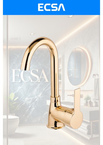 Lüx Gold Kare Robot Duş Seti, Eviye, Banyo ve Lavabo Bataryası 4'lü Set