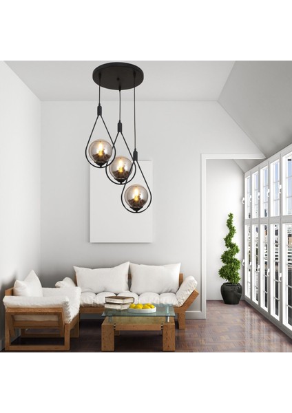 Yıldız Home Damlauyum3.lü Siyah-Füme Camlı Avize