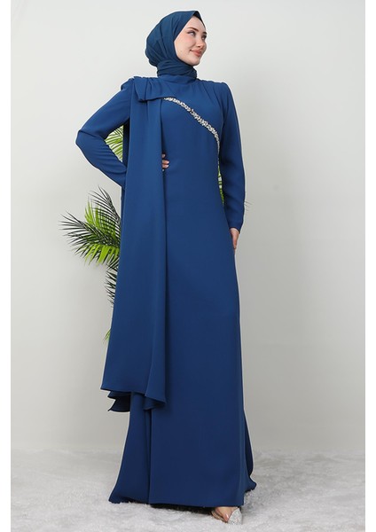 Özün Taşlı Abiye Indigo