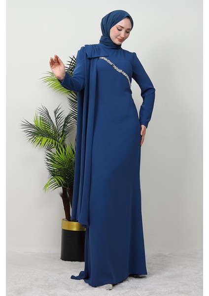 Özün Taşlı Abiye Indigo