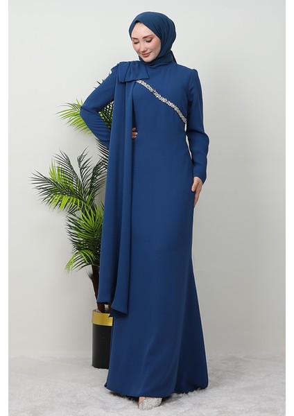 Özün Taşlı Abiye Indigo