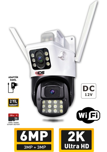 -6mp - Gece Görüşlü - Işıklı - Wıfı Kamera - 360 Kamera - Güvenlik Kamerası - Alarm - Hareket