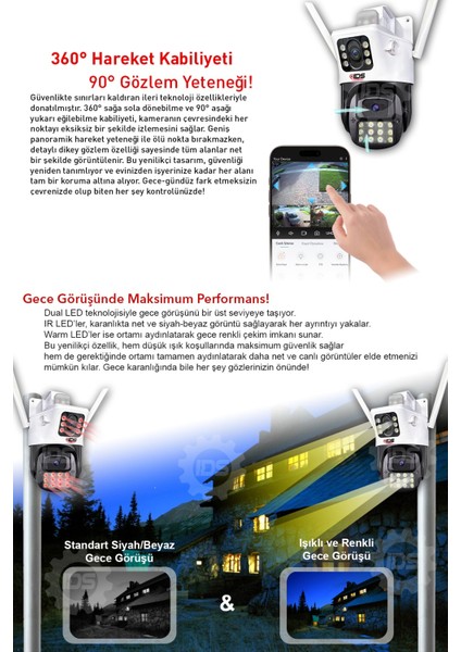 -6mp - Gece Görüşlü - Işıklı - Wıfı Kamera - 360 Kamera - Güvenlik Kamerası - Alarm - Hareket