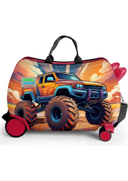 Kids Turuncu High Wheels Truck Desenli Otur-Çek Çocuk Valizi 16365 fiyatları