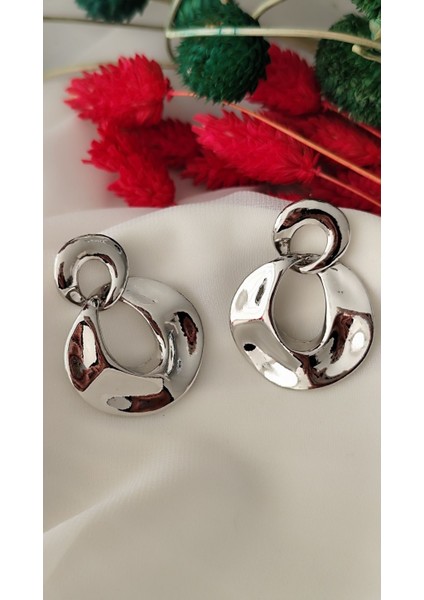 Çift Halka Metal Silver Küpe