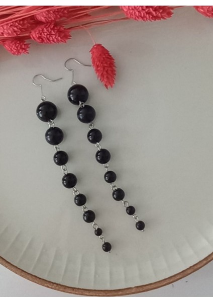 Siyah Inci Gold Tasarım Küpe