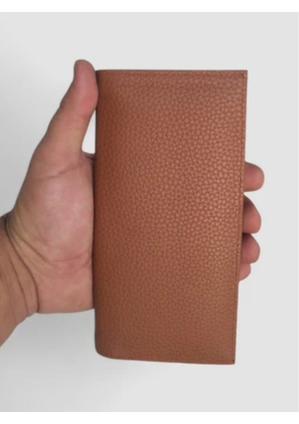 Telefon Bölmeli Unisex Taba Cüzdan Mıknatıslı ve El Bantlı Büyük Paraportföy El Çantası Taba