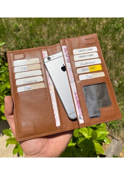 Telefon Bölmeli Unisex Taba Cüzdan Mıknatıslı ve El Bantlı Büyük Paraportföy El Çantası Taba fırsatları