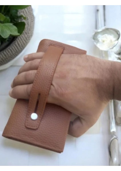 Telefon Bölmeli Unisex Taba Cüzdan Mıknatıslı ve El Bantlı Büyük Paraportföy El Çantası Taba indirimleri