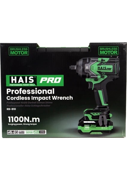 Haispro RB-810 Profesyonel Darbeli Somun Sıkma 1100 Nm 21 V 4.0 Ah