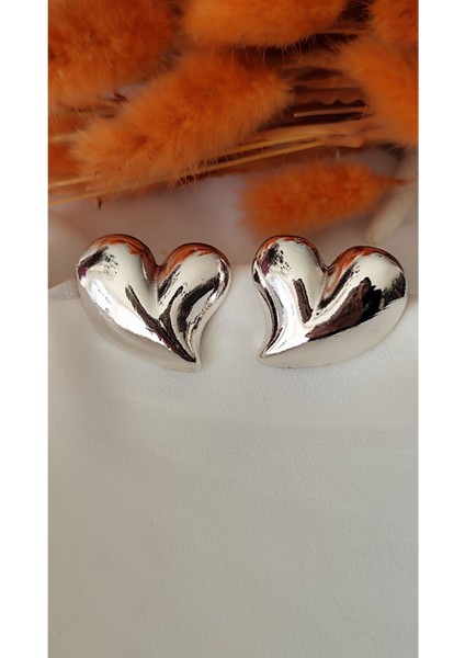 Dolgulu Kalp Metal Silver Küpe